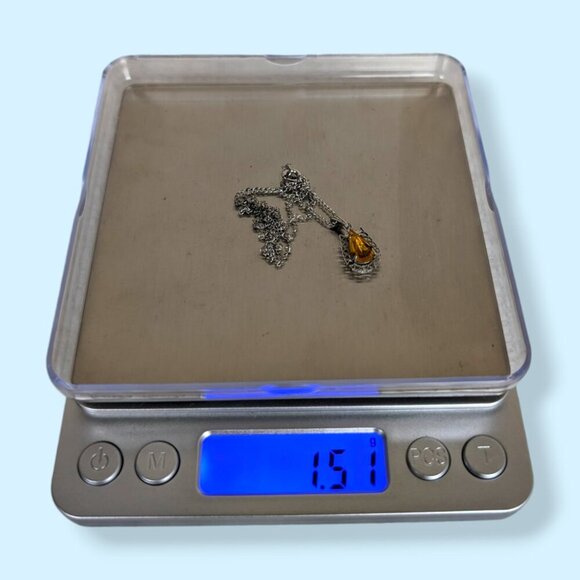 Vintage Sterling Orange Rhinestone Necklace - Picture 5 of 5